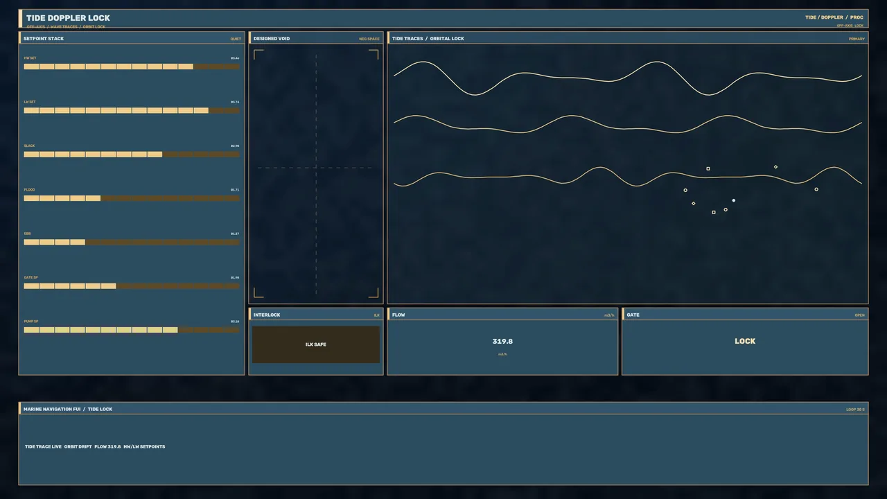 Tide Doppler Lock Monitoring HUD with Waveform Telemetry – 4K Sci-Fi Wallpaper