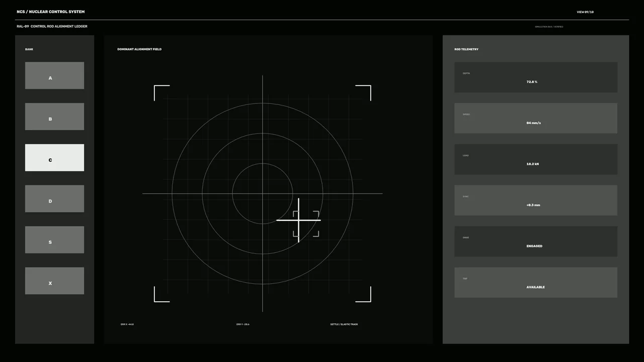 Nuclear Control Rod Alignment HUD 4K Wallpaper with Circular Scanner and Teleめท