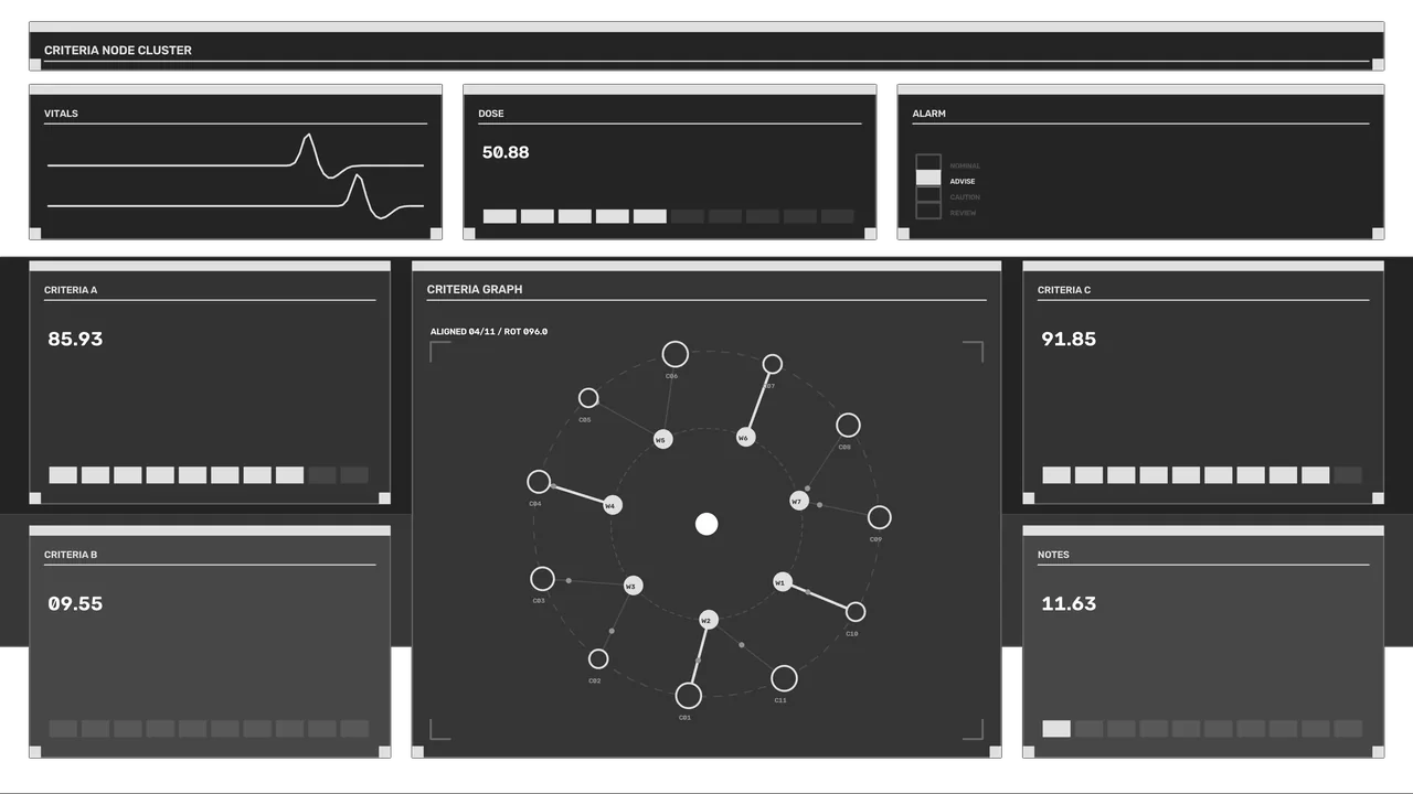Medical Decision Support HUD Dashboard with Circular Criteria Graph 4K Wallpaper