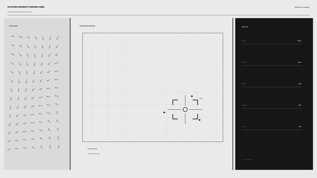 Minimal Sci-Fi HUD Control Panel with Vector Field and Resolution Reticle