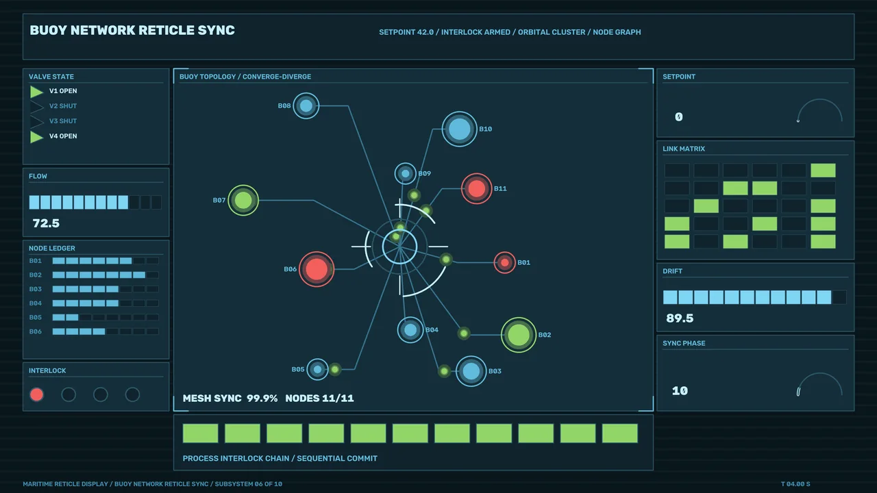 Buoy Network HUD Dashboard: Node Topology and Telemetry 4K Wallpaper