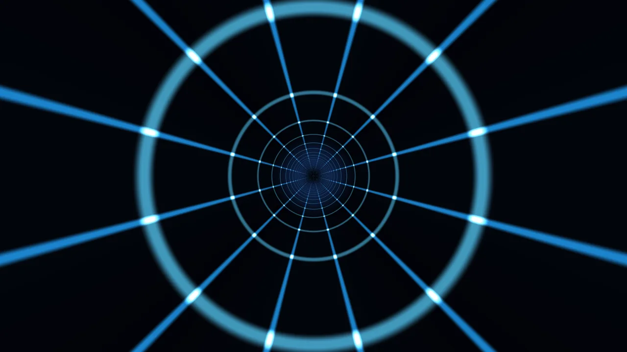 Electric Blue Concentric Tunnel Grid on Black 4K Wallpaper
