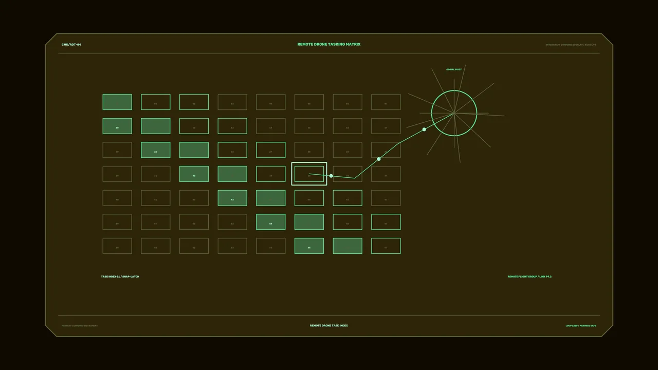 Drone Tasking Matrix HUD with Radial Scanner – Green 4K Sci-Fi Wallpaper