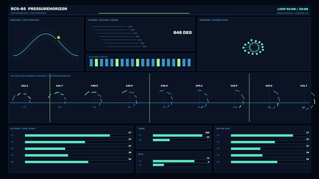 Futuristic Telemetry HUD Dashboard with Waypoint Ladder and Sector Gauges 4K