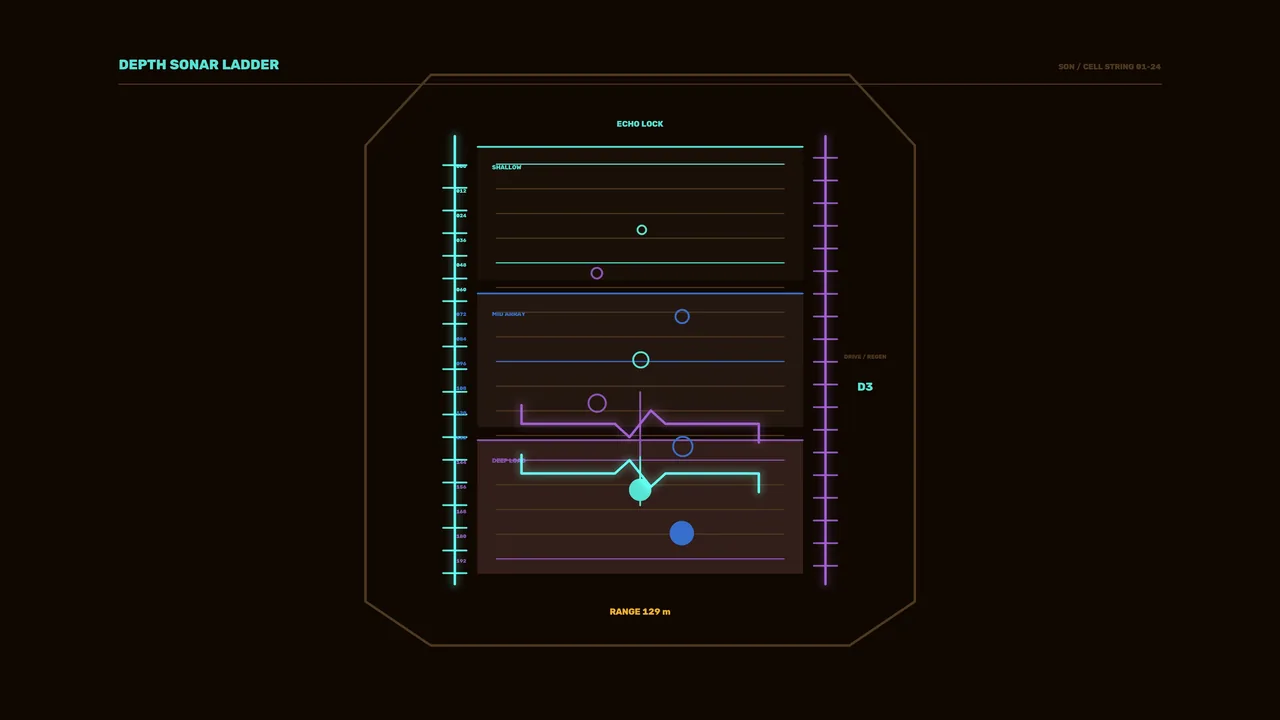 Depth Sonar Ladder HUD with Echo Scale, 4K Sci-Fi Wallpaper