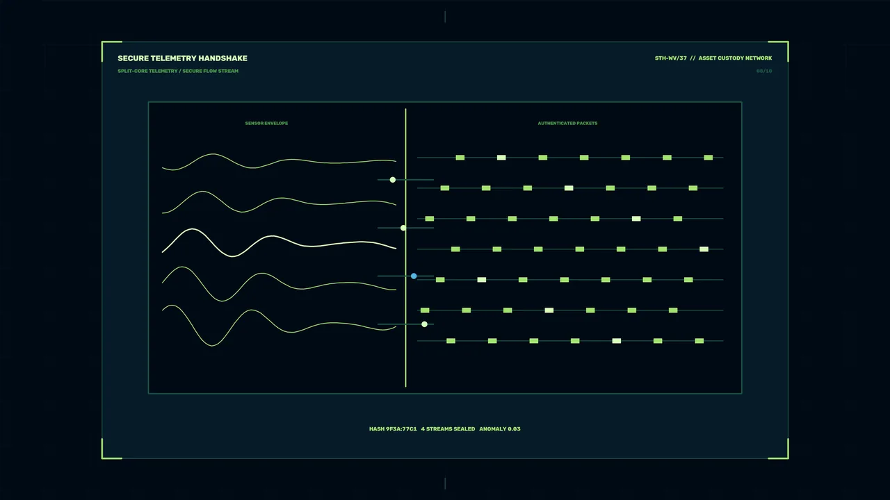 Secure Telemetry HUD with Sensor Waveforms and Packet Grid
