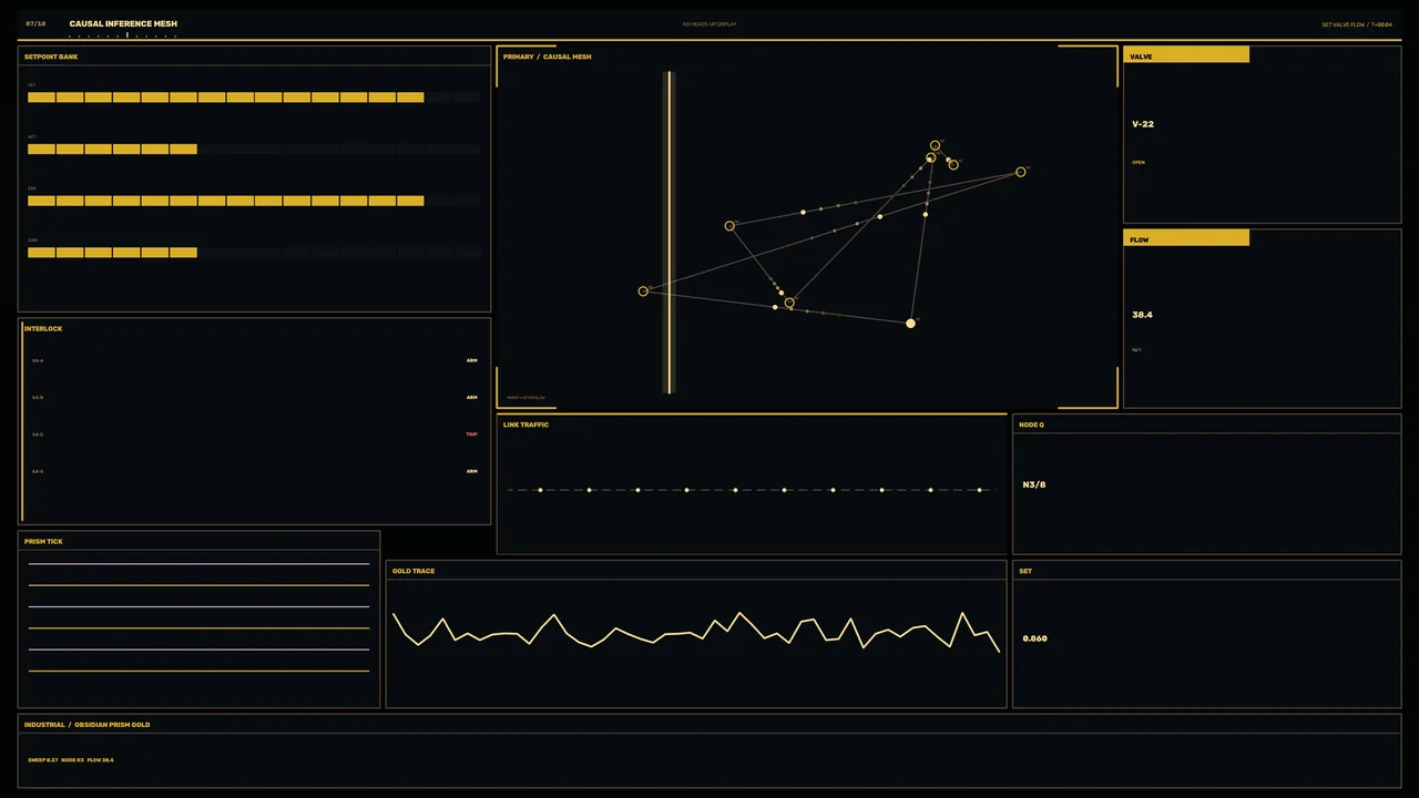 Industrial Process-Control HUD with Causal Network Dashboard — 4K Sci-Fi Desktop