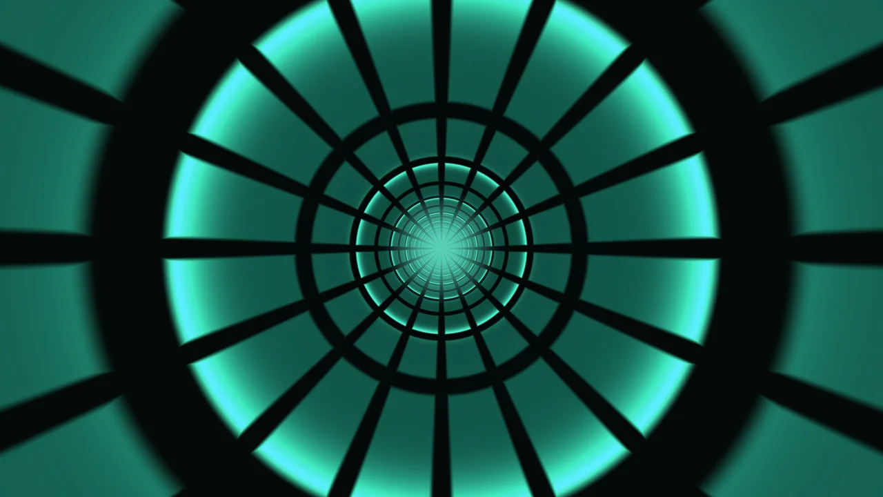 Teal Concentric Grid Tunnel 4K Wallpaper