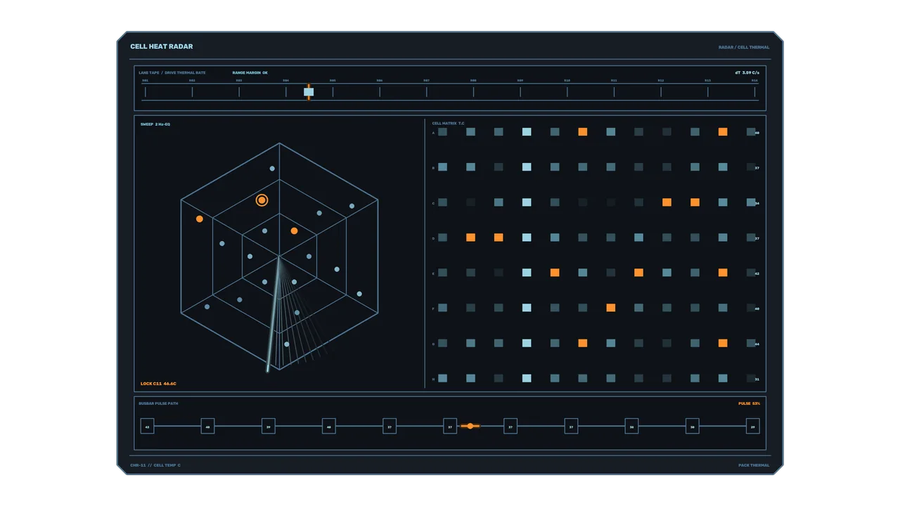 Battery Cell Temperature Telemetry HUD Dashboard 4K Wallpaper