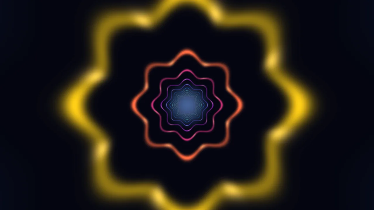 Neon Concentric Floral Geometry on Black 4K Wallpaper