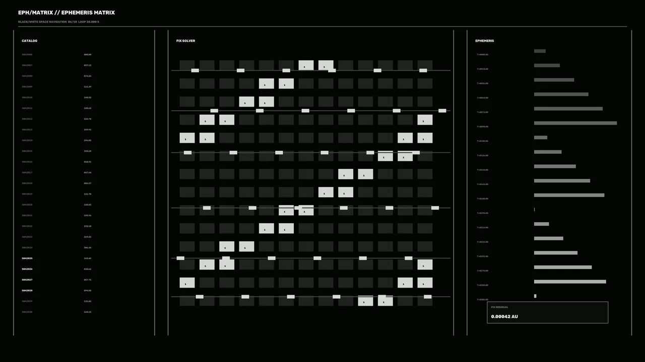 Black and White Space Navigation Ephemeris HUD
