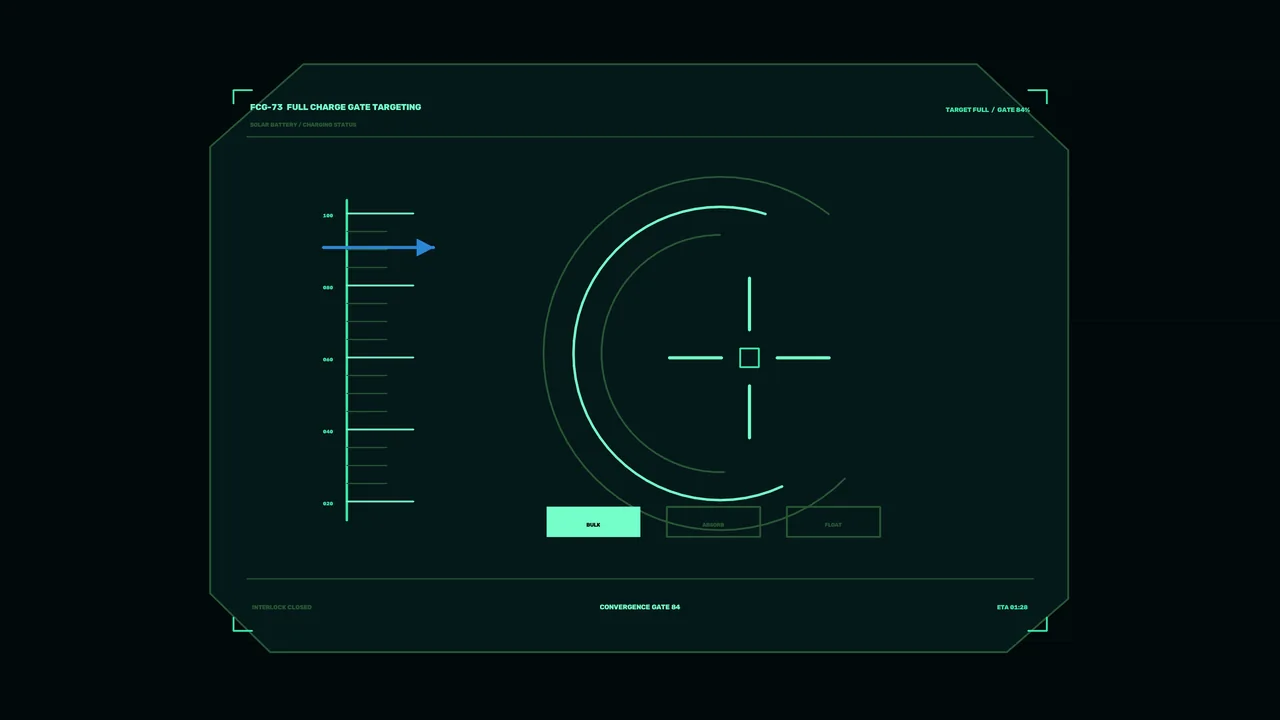 Solar Battery Charging Status HUD with Circular Target Reticle — 4K Sci-Fi Image