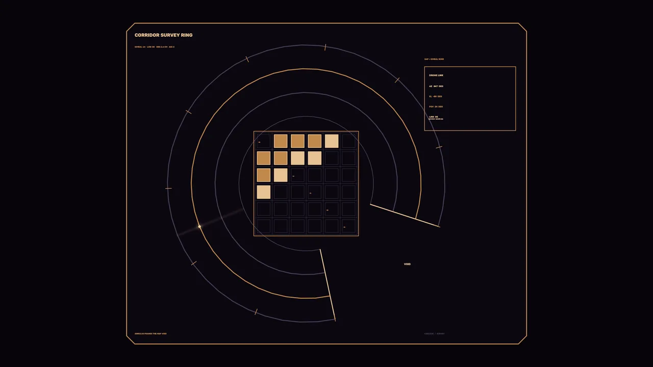 Corridor Survey Ring Sci-Fi HUD with Circular Scanner and Telemetry Grid — 4K