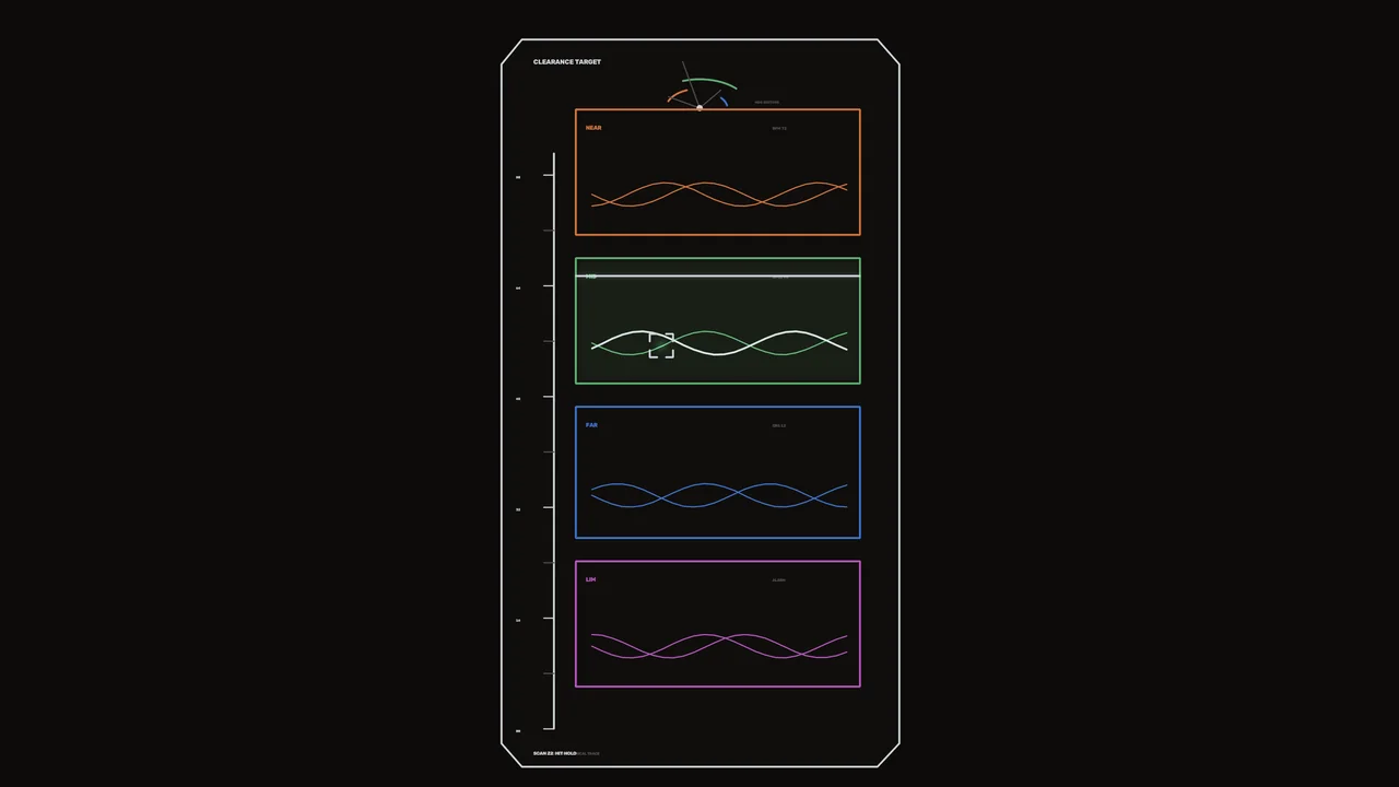 Clearance Target Status HUD with Range Waveform Panels