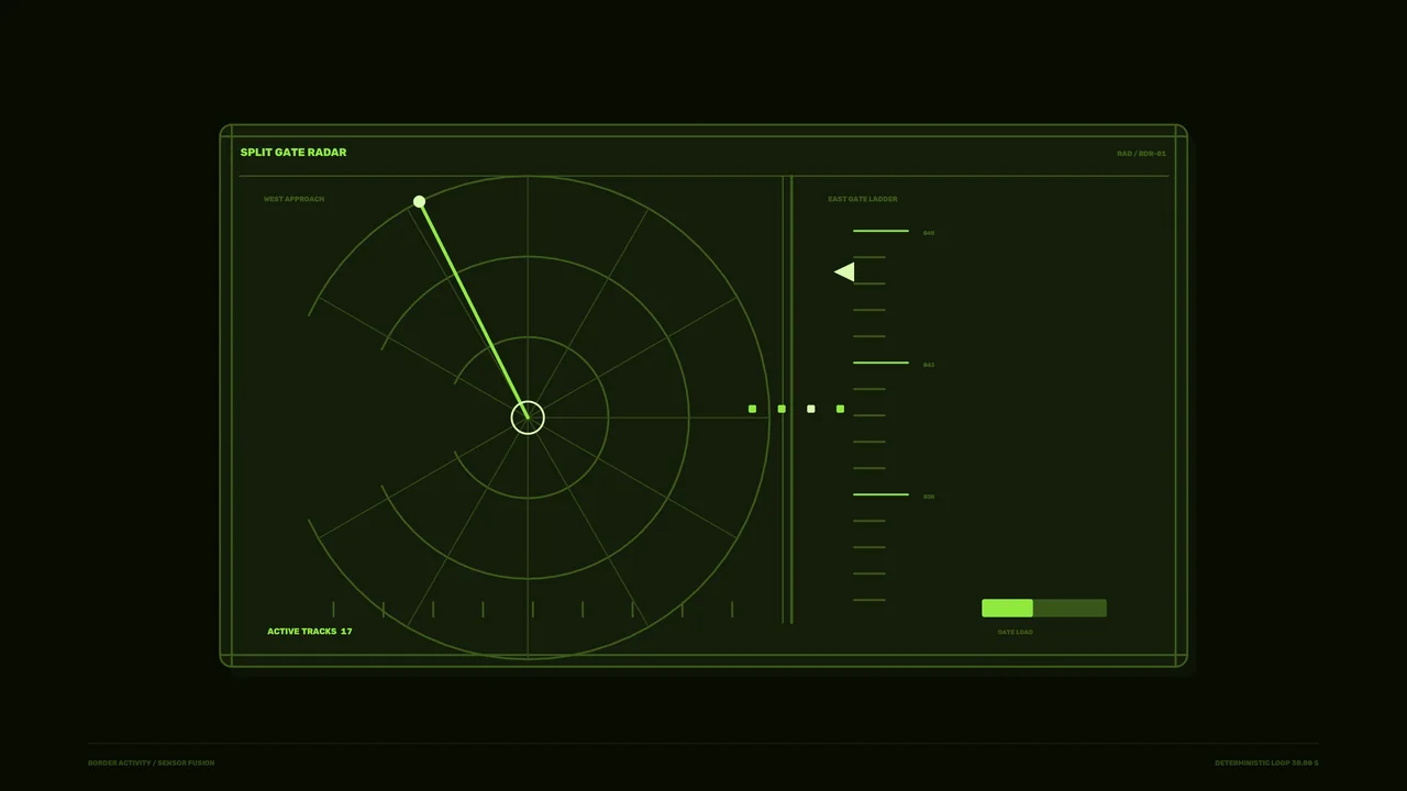 Green Sci-Fi Radar HUD Dashboard with Circular Scanner and Track Indicators, 4K