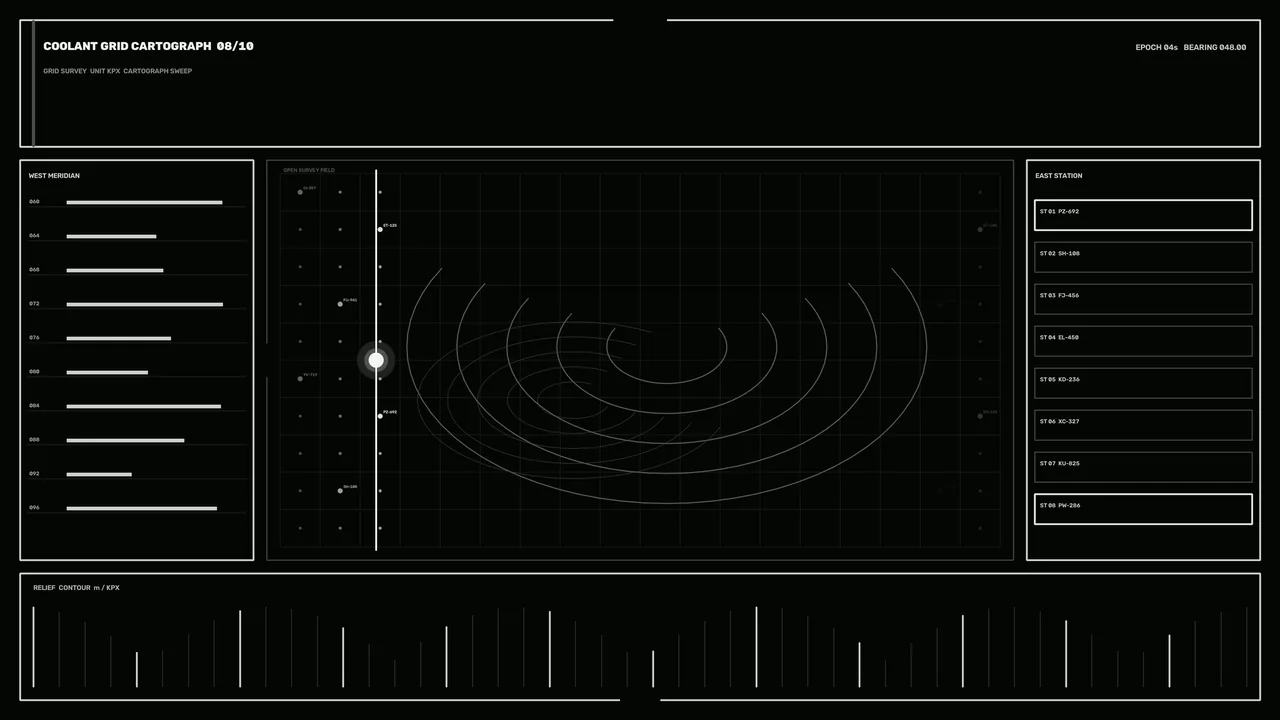 Coolant Flow Monitoring HUD with Grid Scanner Telemetry Dashboard