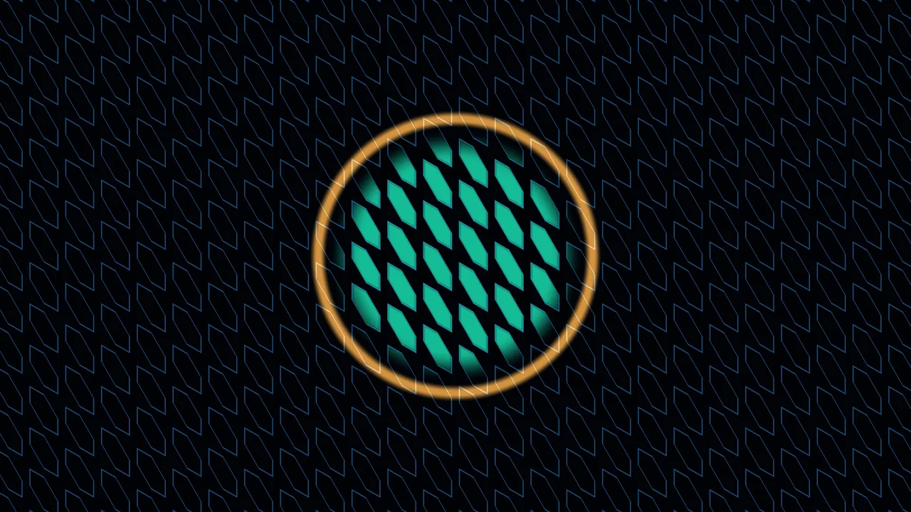 Dark Blue Geometric 4K Wallpaper with Amber Ring and Teal Shapes