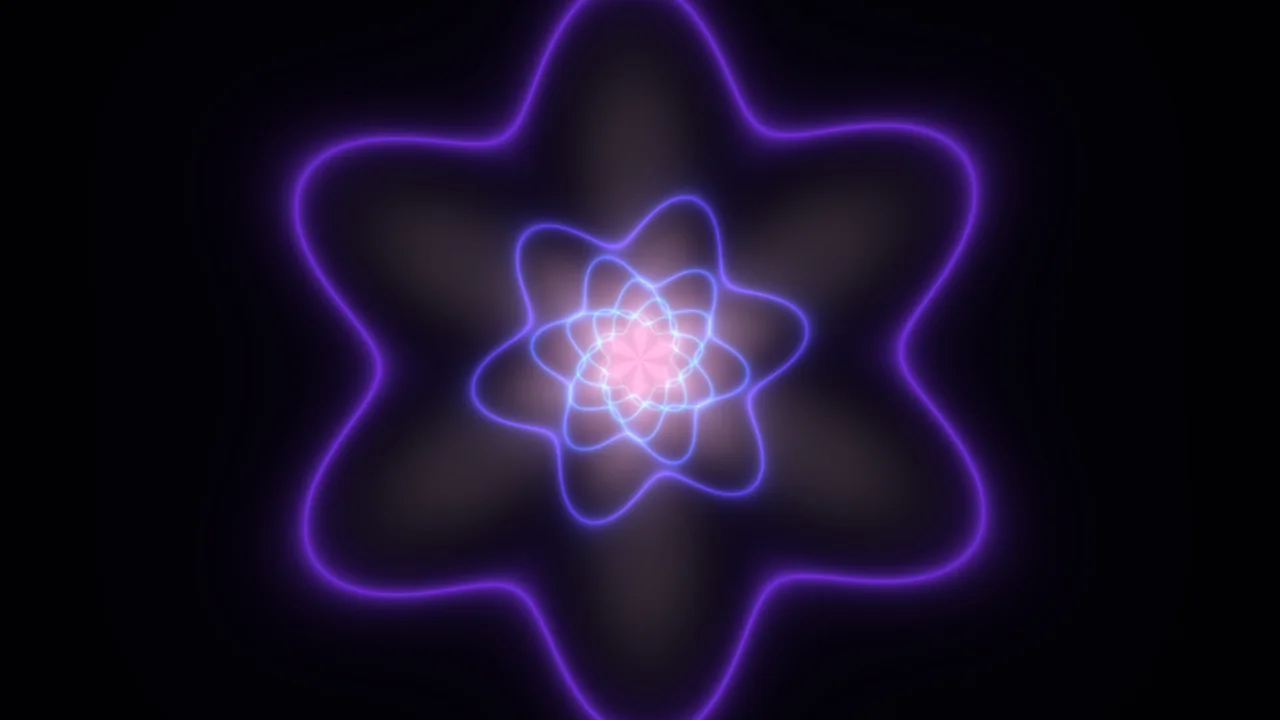 Neon Violet Orbital Flower Abstract 4K Wallpaper