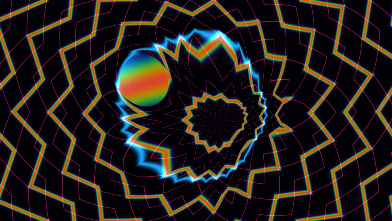 Neon Kaleidoscopic Mandala with Gradient Orb