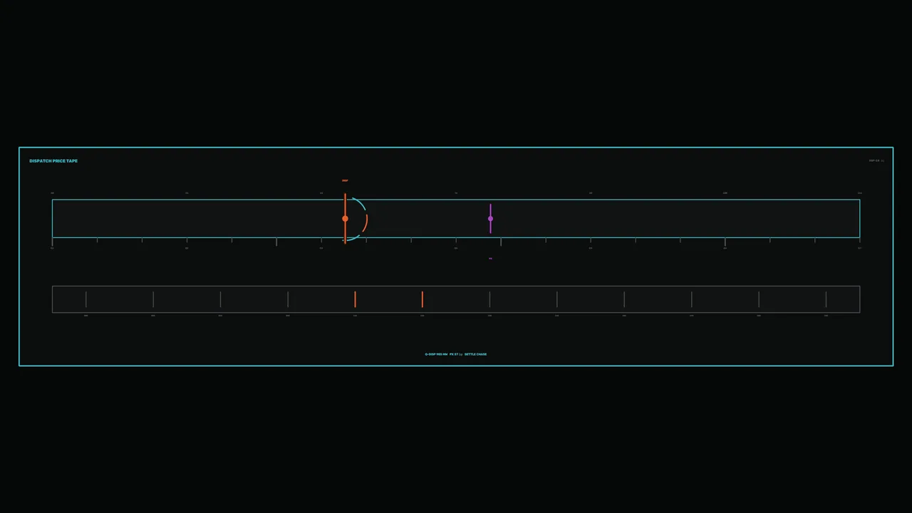 Dispatch Price Tape HUD with Cyan Scale and Orange-Purple Markers