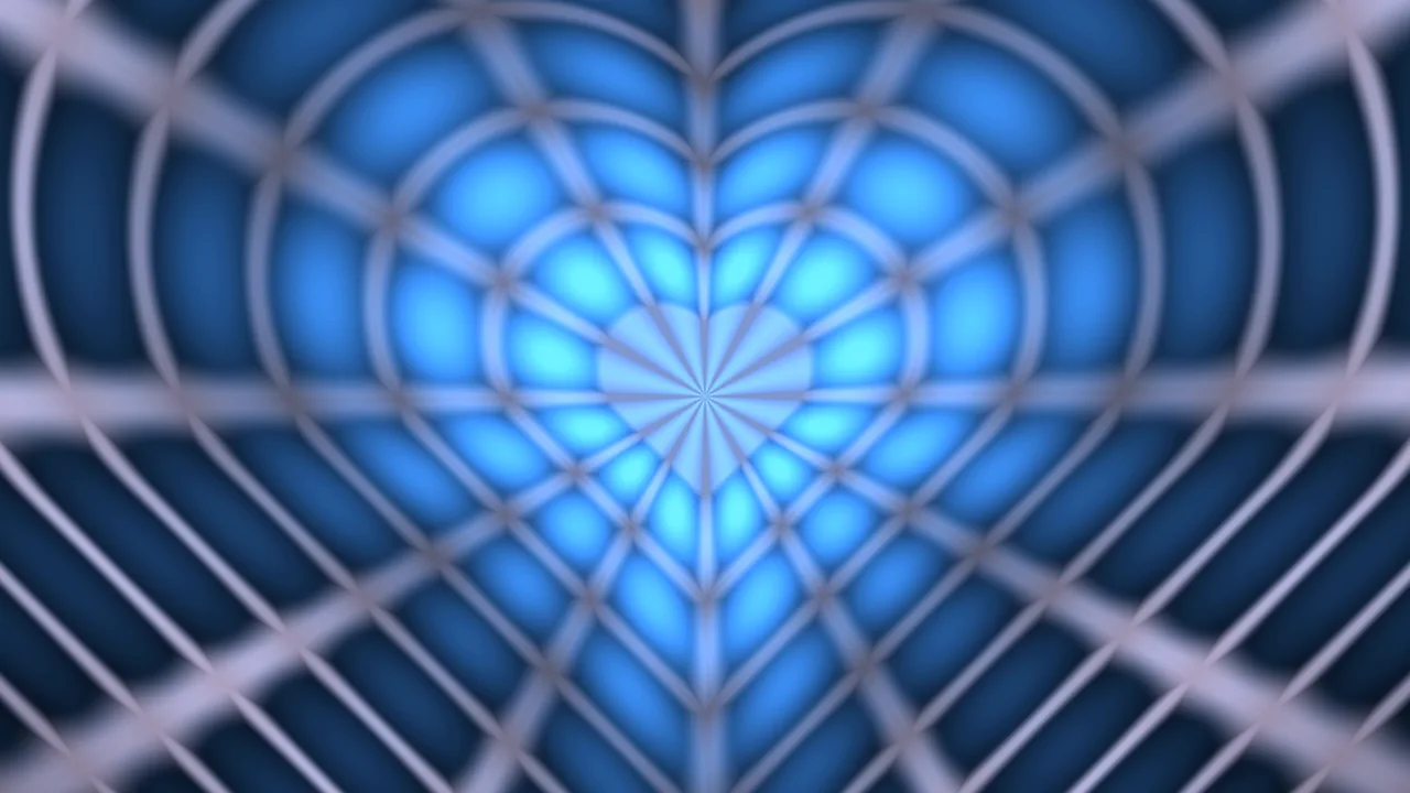 Blue Geometric Heart Tunnel 4K Wallpaper