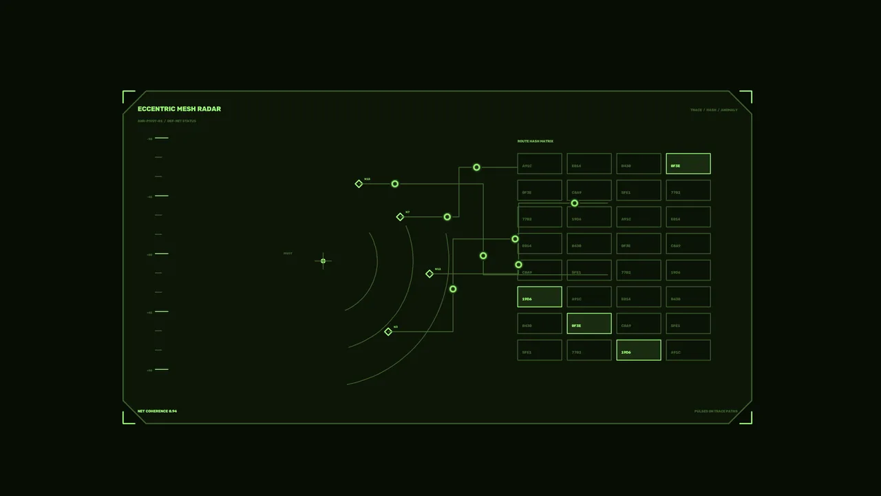 Green Mesh Radar HUD Interface with Telemetry Matrix, 4K Wallpaper