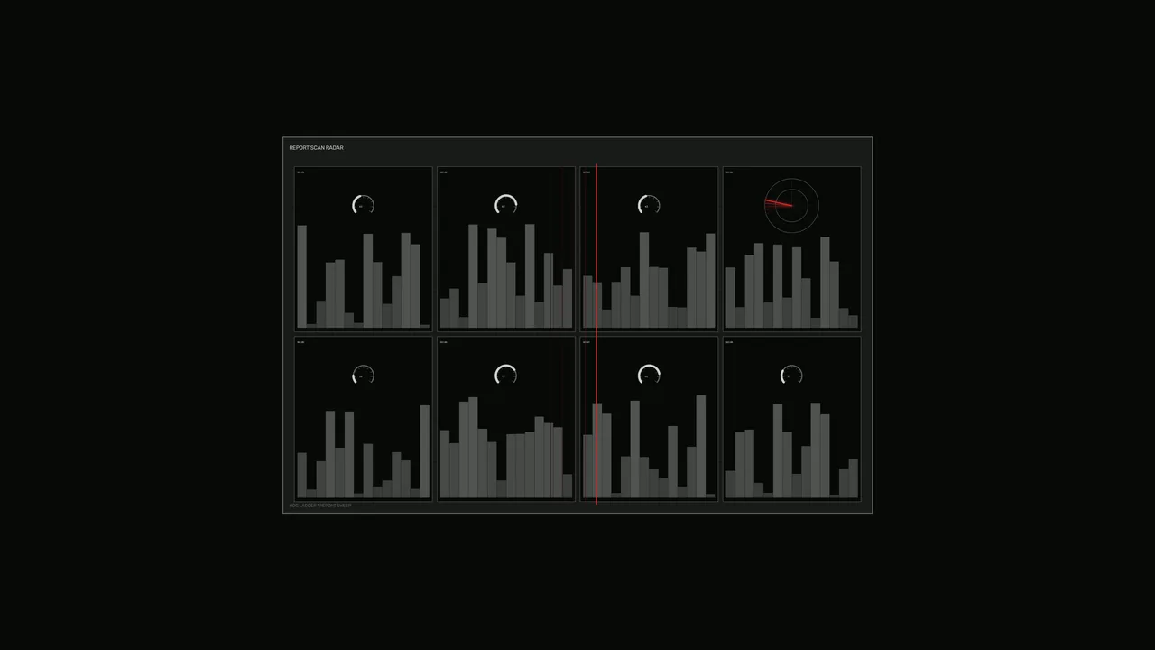 Sci-Fi HUD Data Analytics Dashboard with Bar Charts and Radar Scanner – 4K