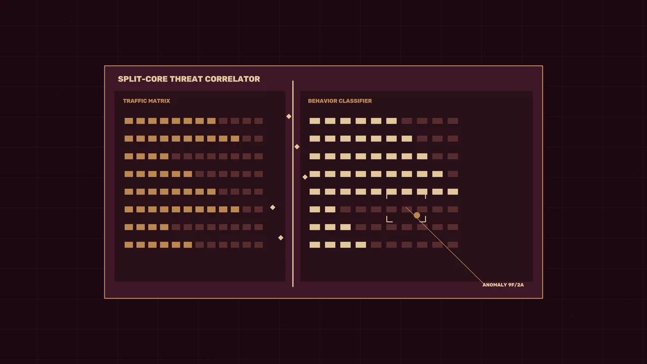 Split-Core Threat Correlator Sci-Fi HUD 4K Wallpaper