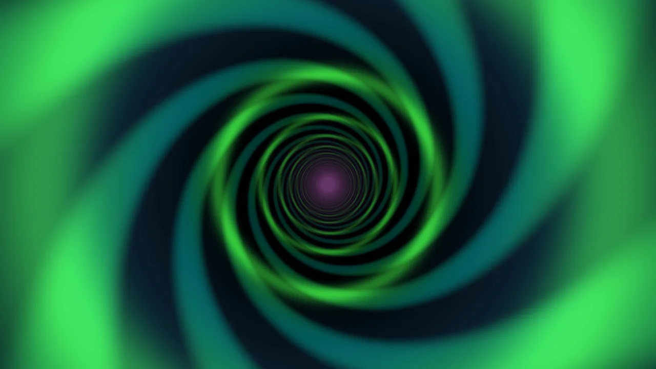 Abstract Green and Teal Vortex Tunnel with Purple Center — Free 4K Wallpaper
