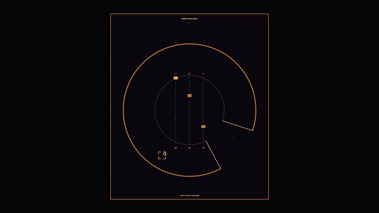 Orange Circular Radar HUD Interface with Telemetry Grid