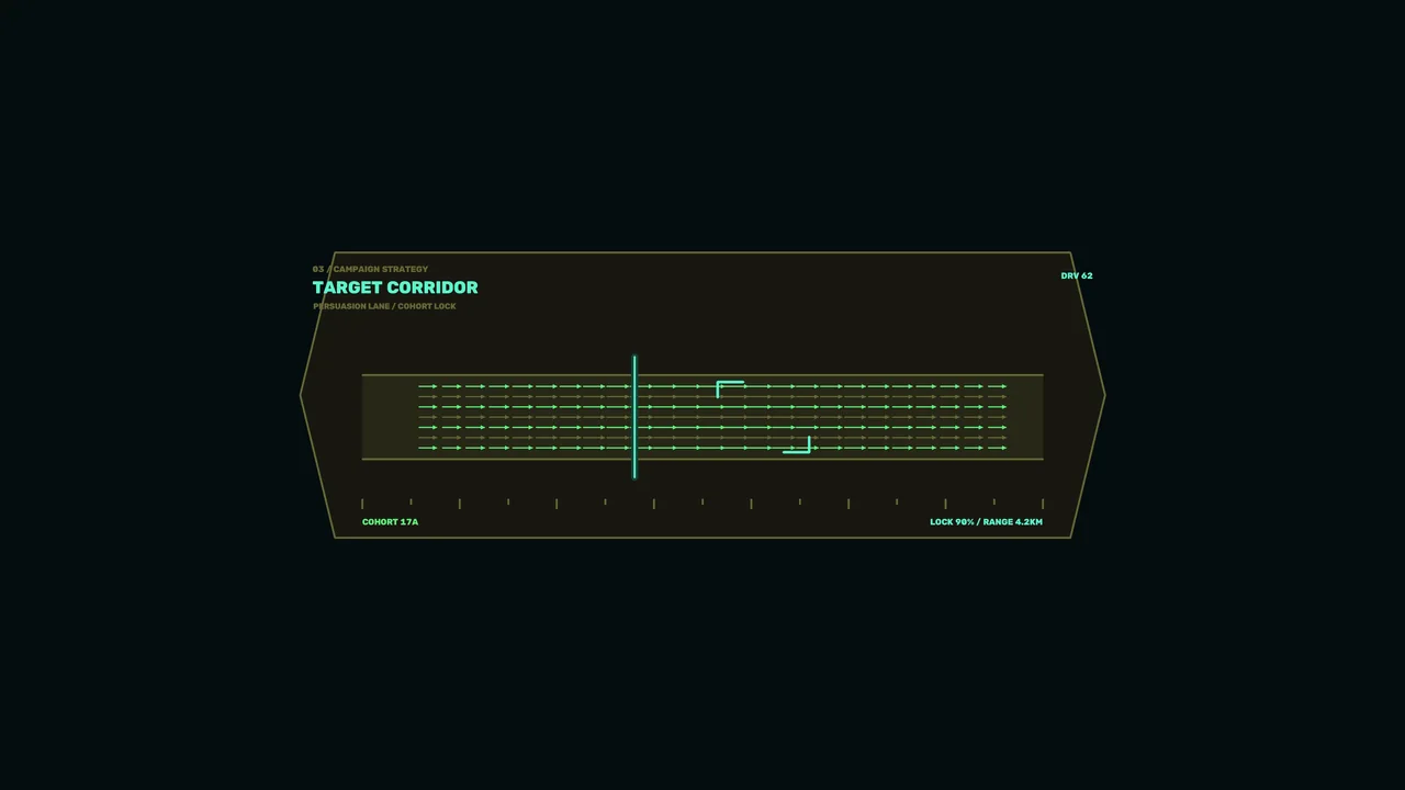 Target Corridor Campaign Strategy HUD Interface with Green Telemetry Grid, 4K