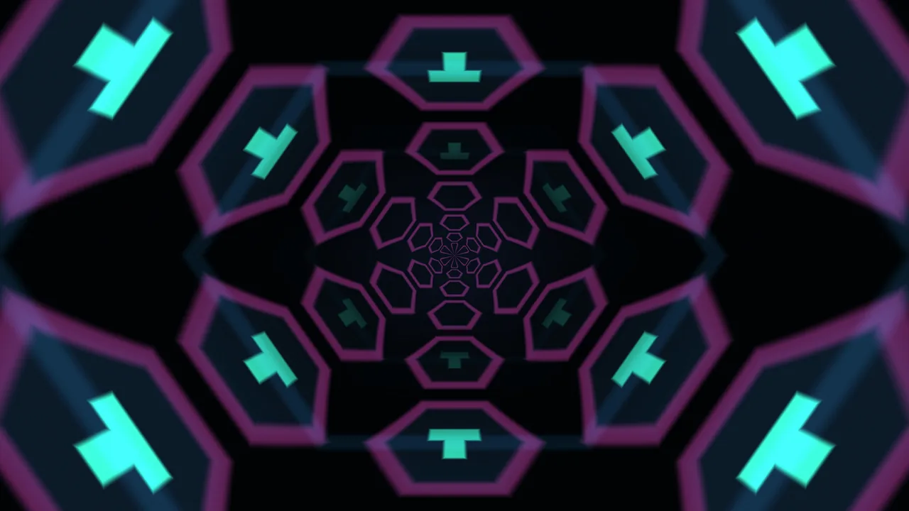 Neon Hexagonal Corridor Perspective 4K Wallpaper