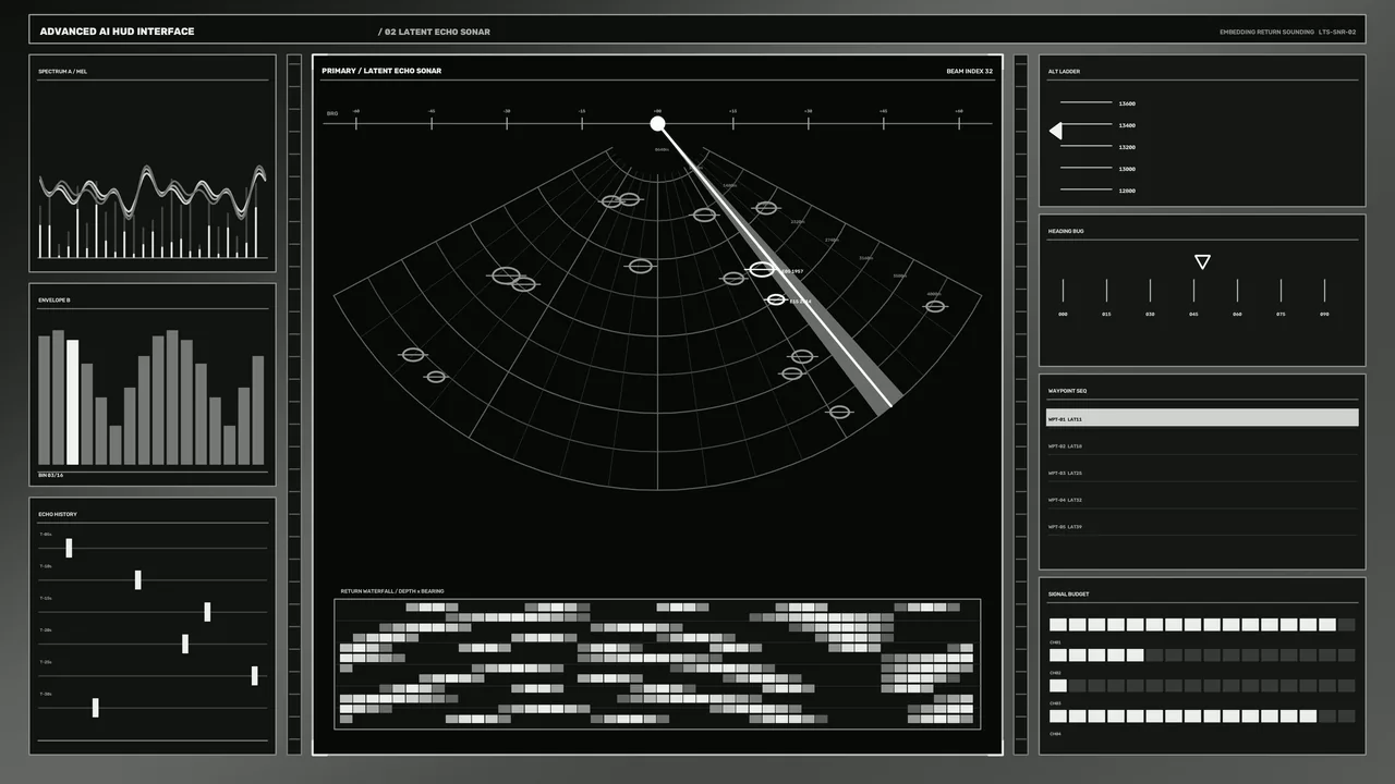 Monochrome Sonar HUD Interface 4K Sci-Fi Wallpaper