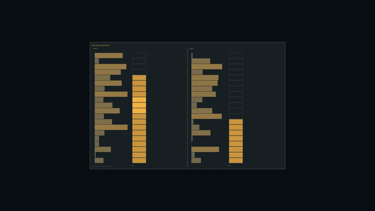 Sci-Fi Energy Power Dashboard HUD with Dual Amber Bar Charts