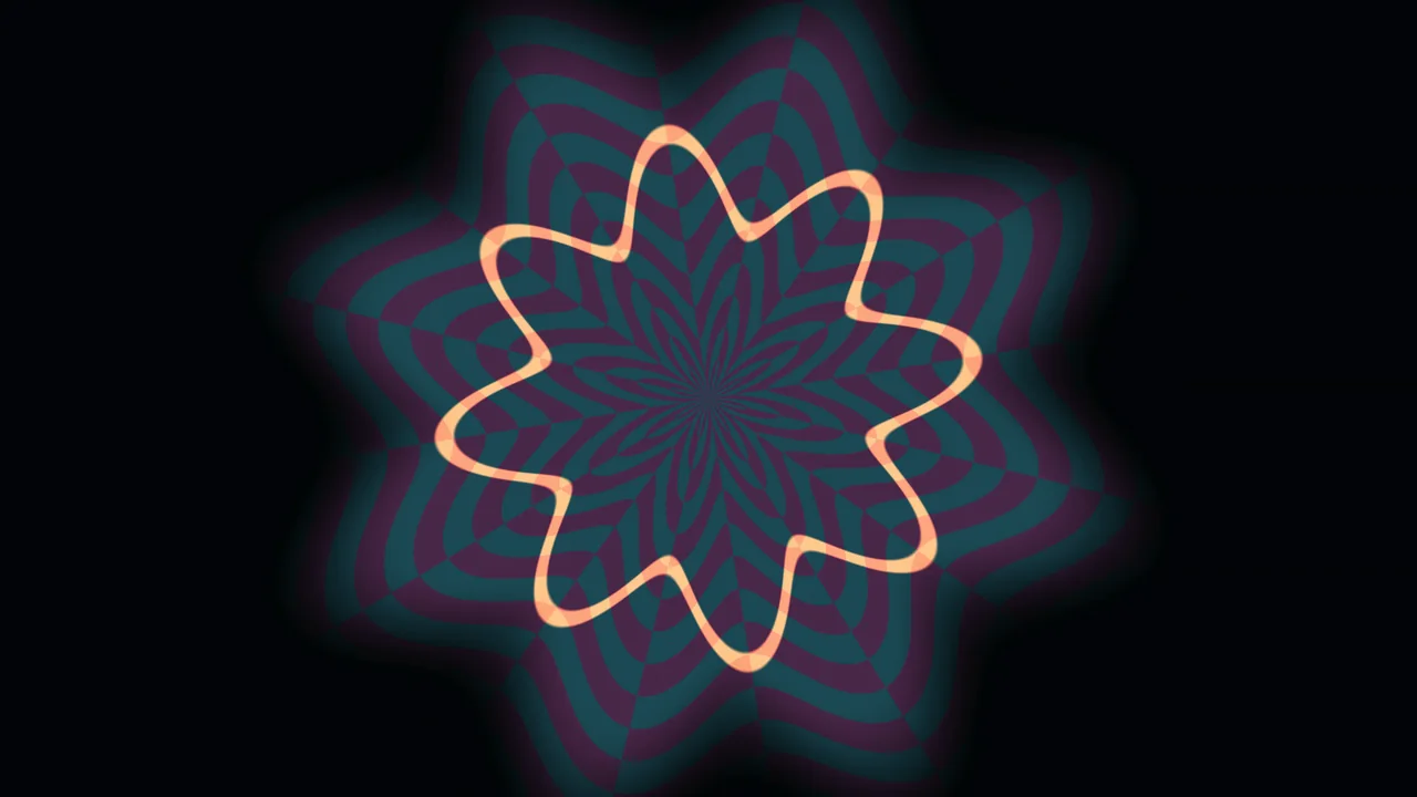 Teal and Magenta Radial Mandala with Orange Glow