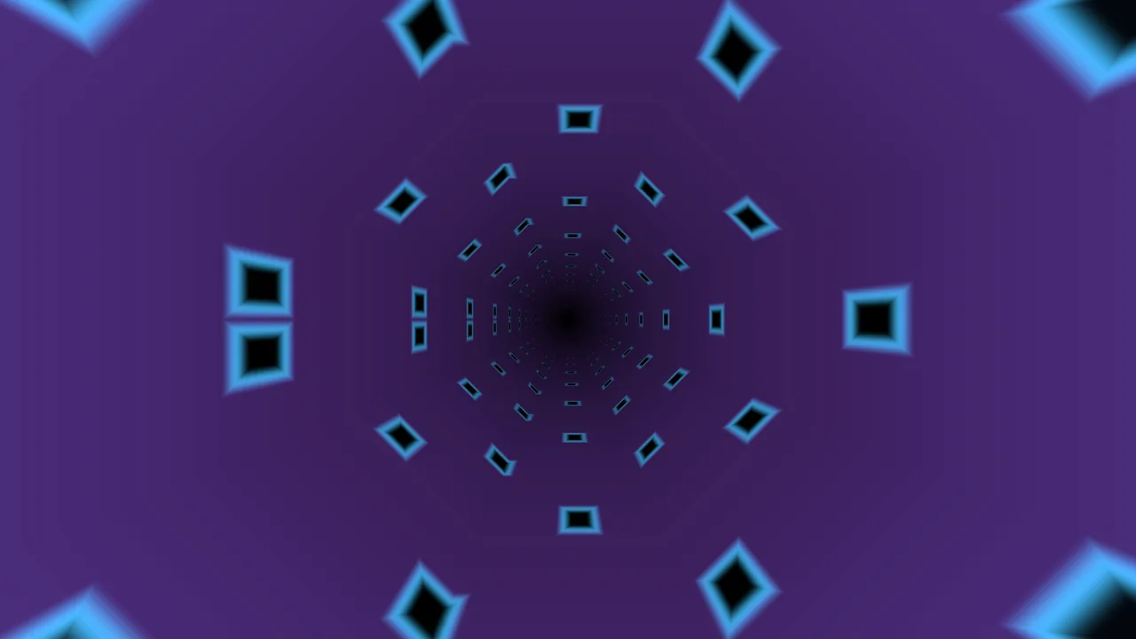 Neon Geometric Tunnel with Cyan Frames on Purple 4K Wallpaper
