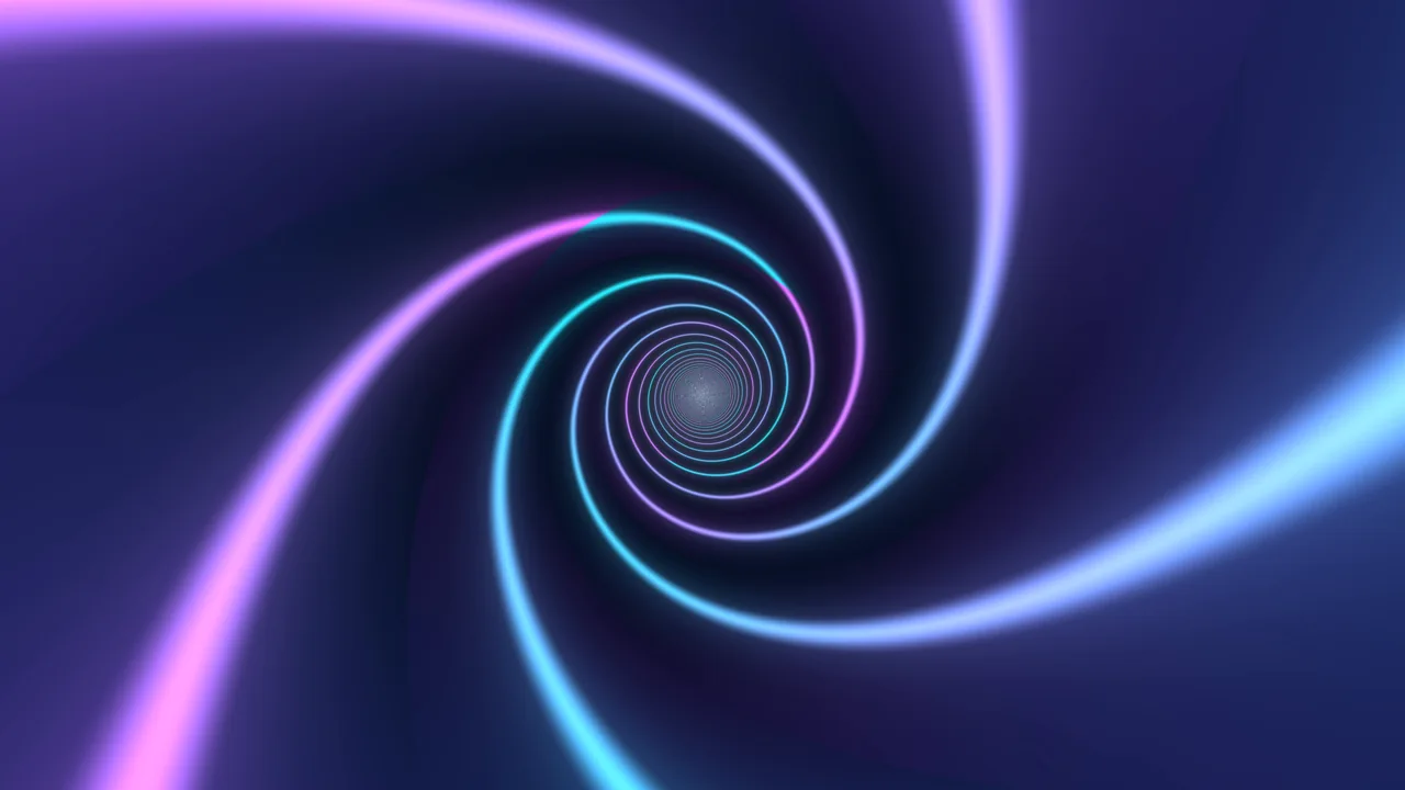 Neon Spiral Tunnel with Cyan and Magenta Light Ribbons