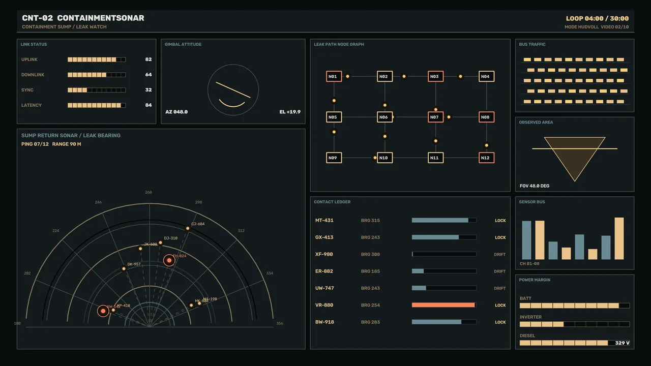 Industrial Sonar Monitoring HUD with Leak Map and Telemetry Dashboard