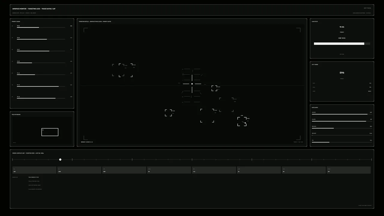 Dark Airspace Monitoring HUD with Target Tracking and Telemetry Panels – Free 4K