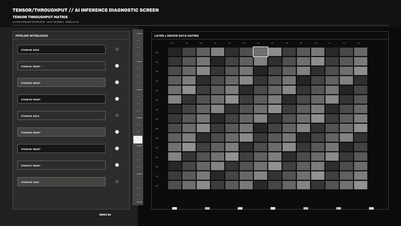 Monochrome Sci-Fi Throughput Diagnostic HUD 4K Wallpaper