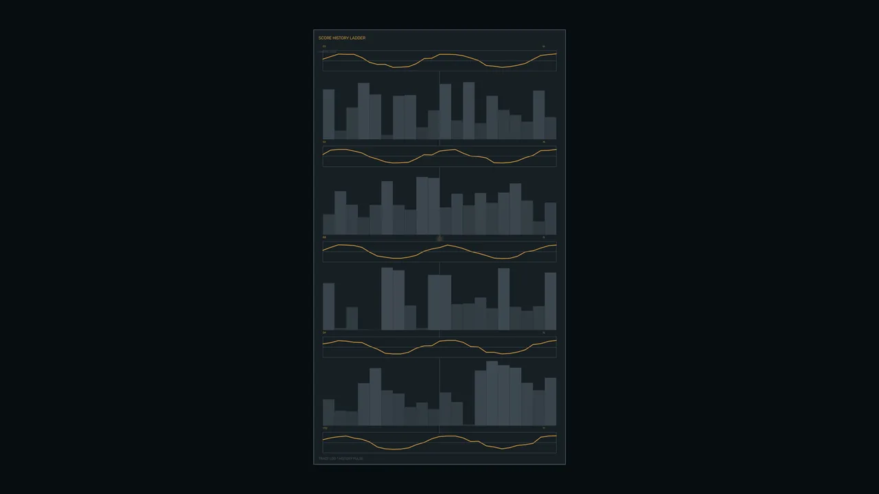 Vertical Score History HUD Dashboard with Amber Line Graphs and Blue-Gray Bar Чh
