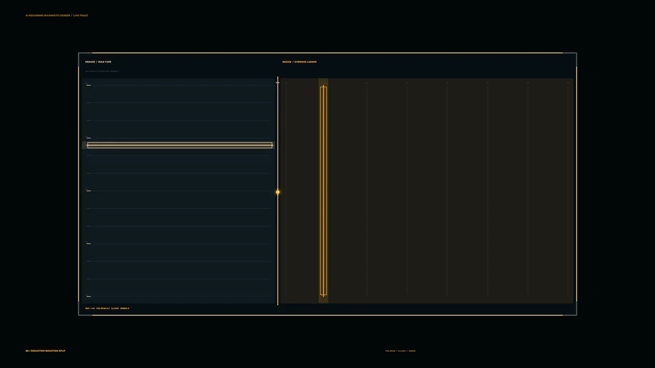 Sci-Fi Diagnostic HUD with Split Rule and Evidence Panels, 4K Wallpaper