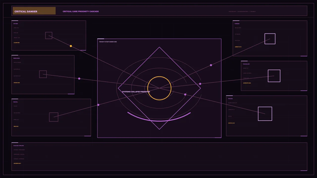 Critical Care Medical Monitoring HUD Dashboard – Purple 4K Sci-Fi Wallpaper