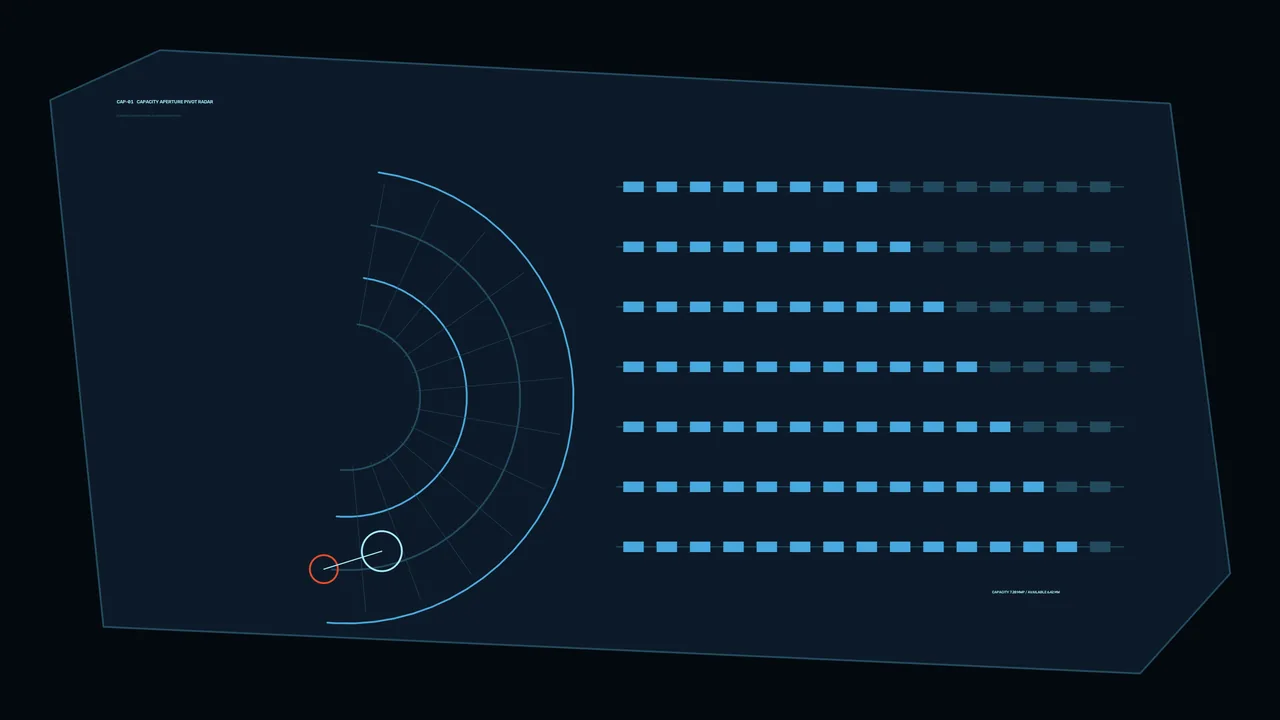 Capacity Dashboard HUD with Radial Scanner and Segmented Telemetry Bars – 4K