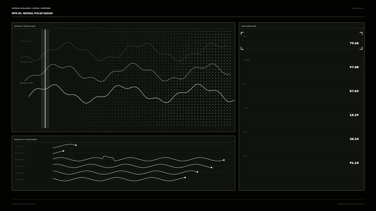 Monochrome Sci-Fi Telemetry HUD Dashboard with Waveform Scanner