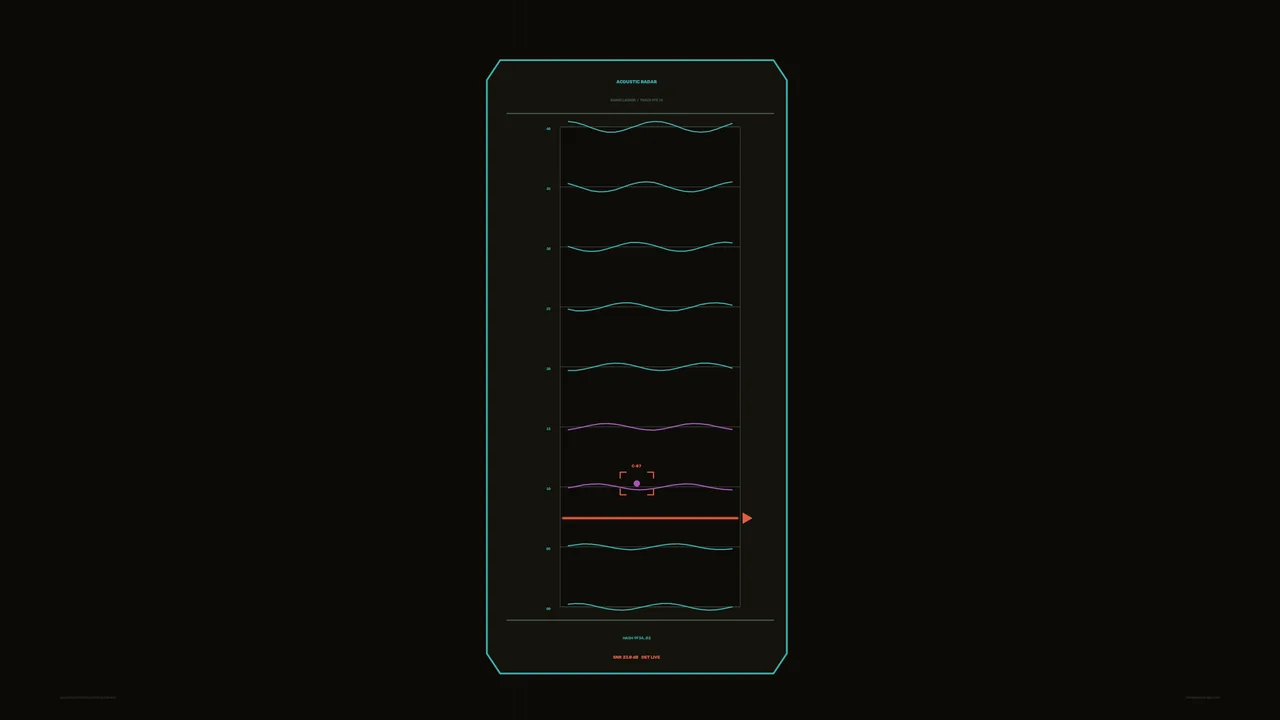 Acoustic Detection Status HUD with Stacked Waveform Telemetry