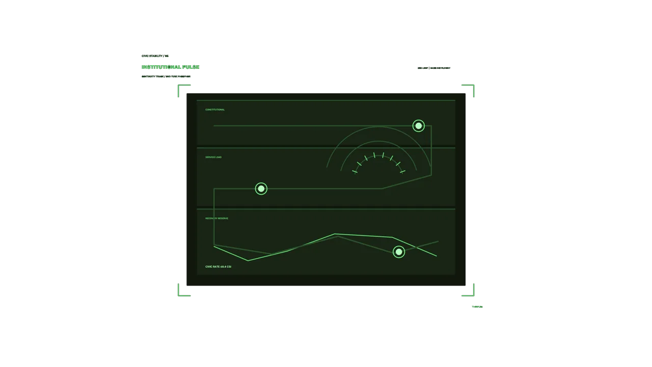 Green Civic Stability Risk Dashboard HUD 4K Sci-Fi Wallpaper
