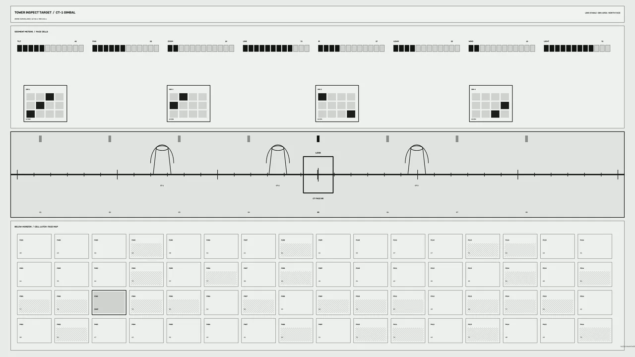 Industrial Tower Inspection HUD with Gimbal Telemetry and Grid Map