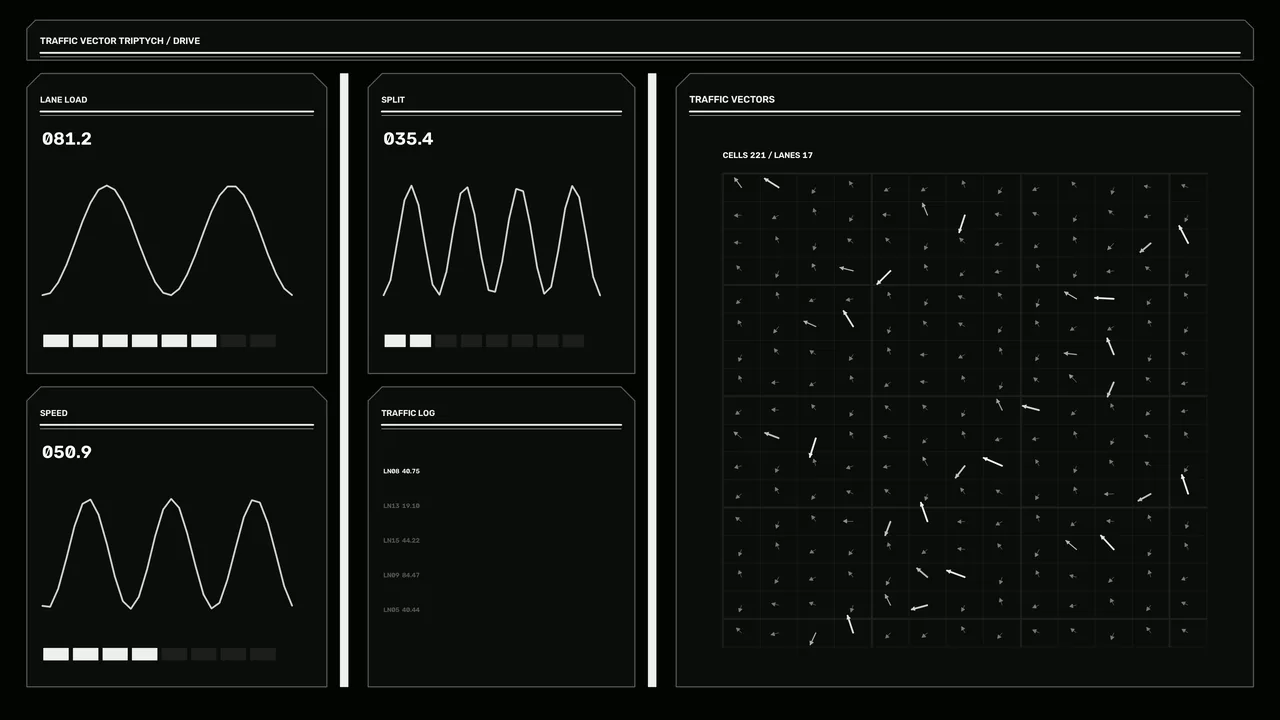 Traffic Analytics Dashboard HUD with Vector Grid | 4K Sci-Fi Wallpaper