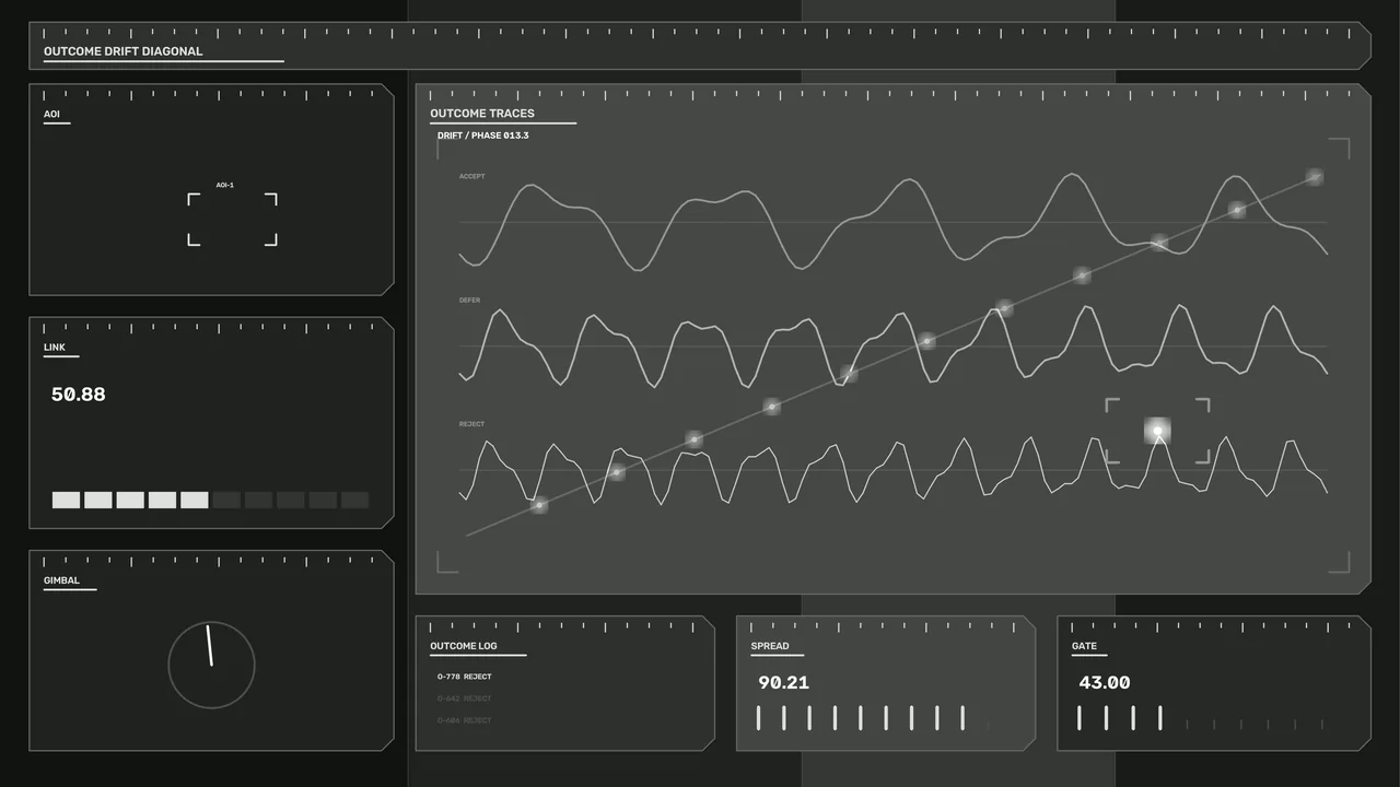 Sci-Fi Telemetry HUD Dashboard with Outcome Trace Graphs